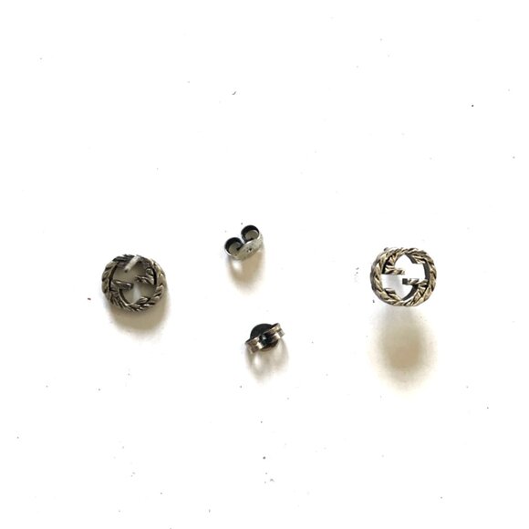 Gucci Interlocking G 10mm Stud Earrings in Aged Silver Womens Set Post Back GG - Picture 6 of 11